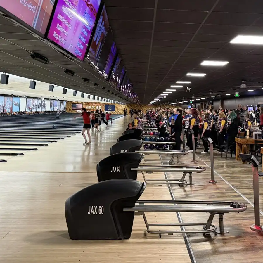 Crowd of bowlers and spectators during a tournament at Jax 60 in Jackson, Michigan